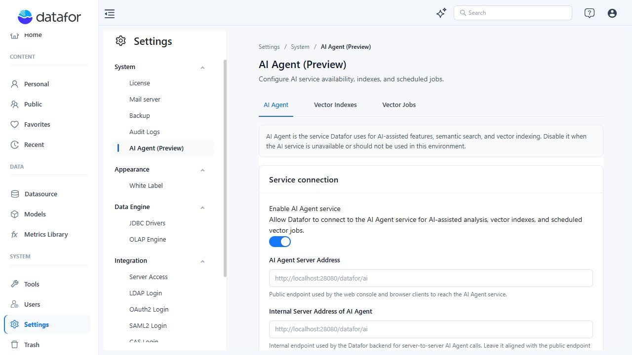 AI Agent service settings