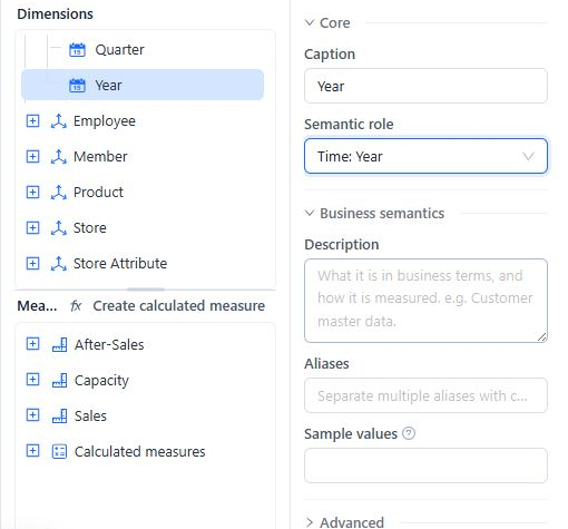 Year Attribute configured with the Time: Year Semantic role