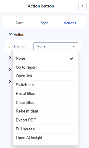The Click action list of an Action button