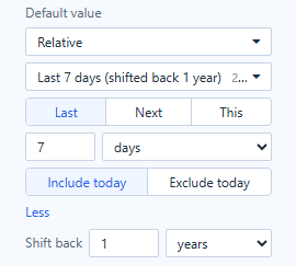 A custom rule: Last 7 days, Include today, Shift back 1 year