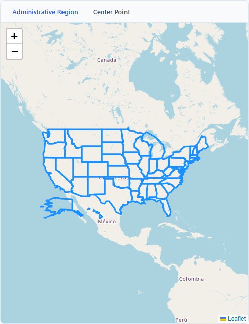 United States map with its state boundaries after the GeoJSON file is bound