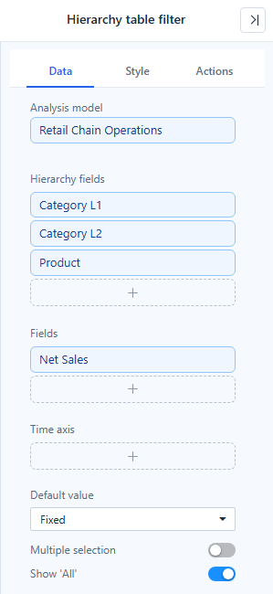 Hierarchy table filter Data settings