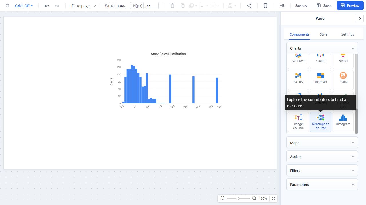 Histogram component in the Components and Charts panel