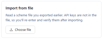 Import from file card in Switch scheme with the Choose file button