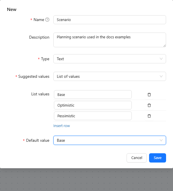 A Text parameter with a list of values