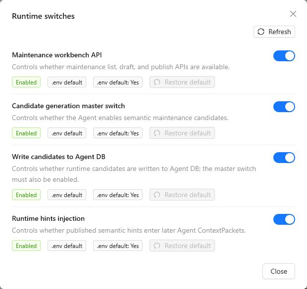Semantic maintenance runtime switches