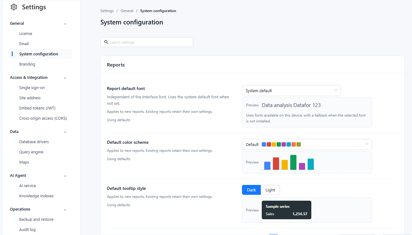 System configuration and the Settings navigation