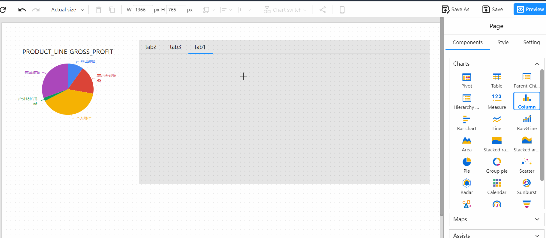 Add charts to a tab