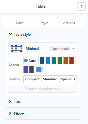 Table style group: template, Accent and Density