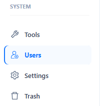 Users entry in the SYSTEM section of the left navigation