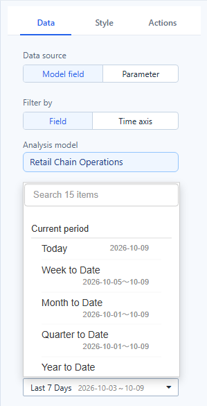 Date component: grouped relative presets with their computed ranges
