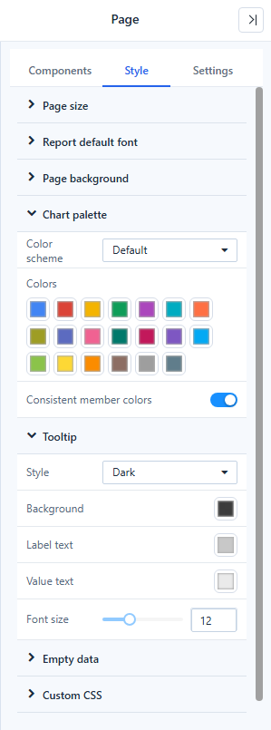 Page Style: colour scheme, consistent member colors and page tooltip style