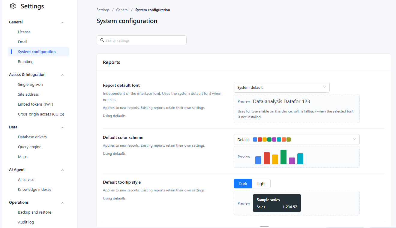 Settings, General, System configuration