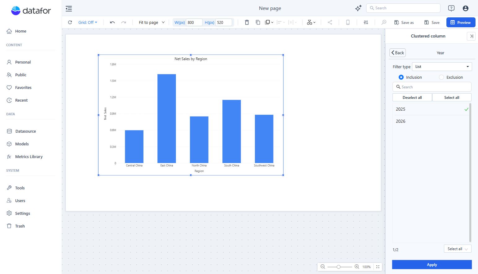 An inclusion filter selecting Year 2025